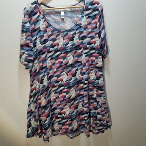 Disney x LuLaRoe Olaf Women's Top Shirt 2XL Blue Frozen Long Tunic Short Sleeved